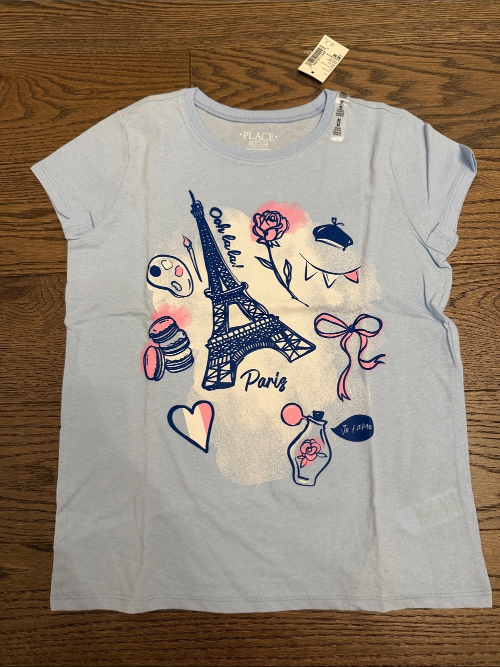 NWT The Children's Place Light Blue Paris Graphic Tee with Navy & Pink Accents